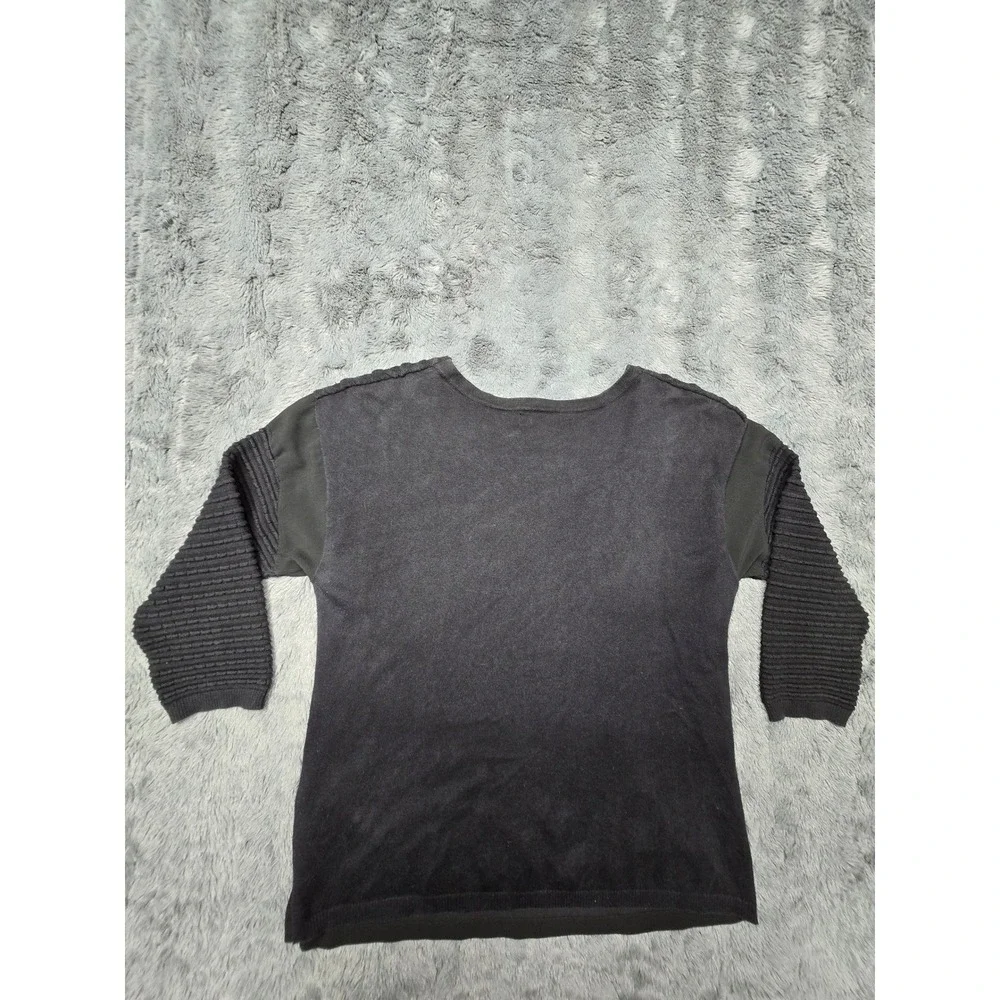 Trouve Black Popcorn Knit Mixed Media Sweater Crew Neck Women Medium HL288971